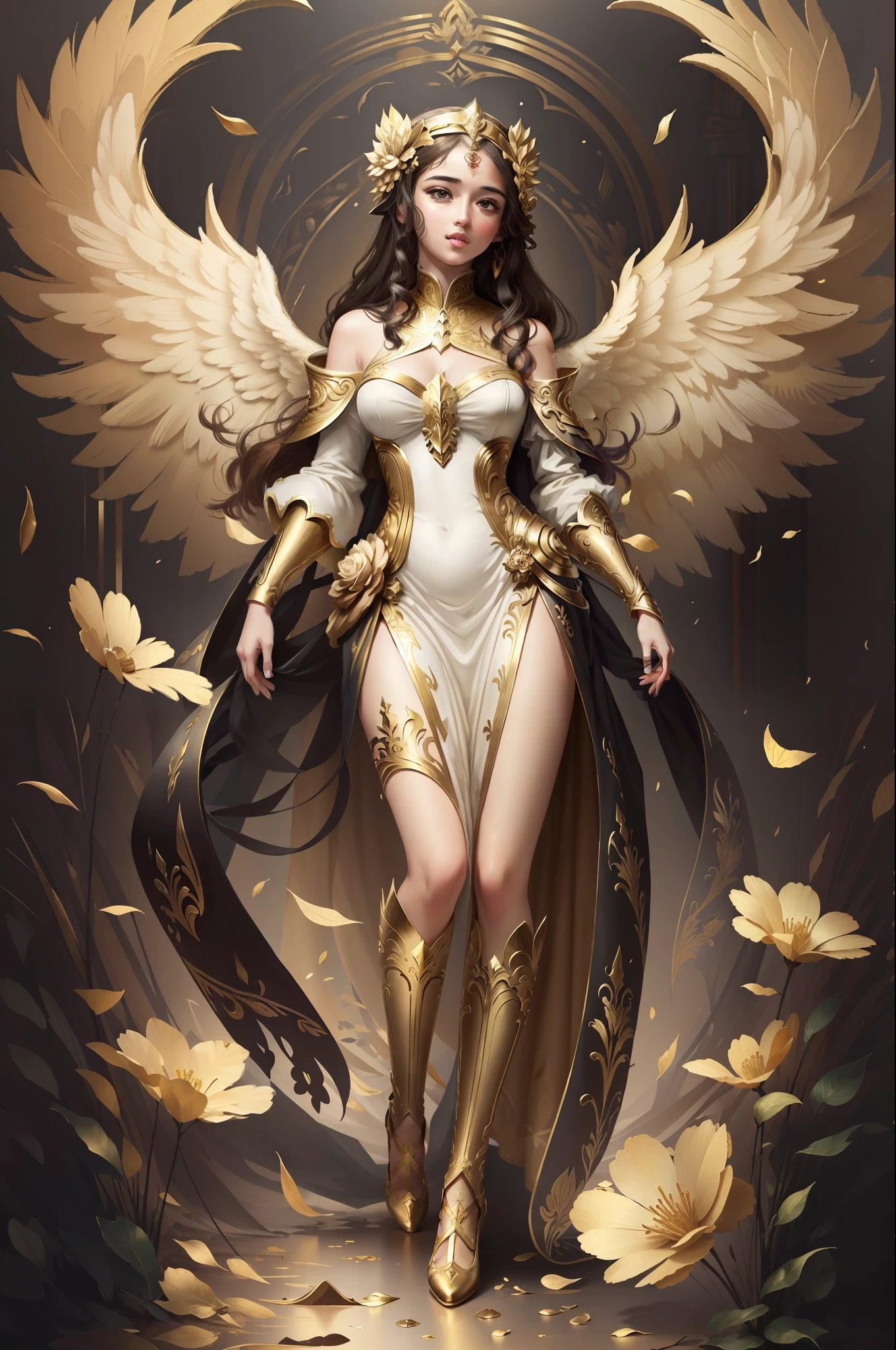 ((best quality)), ((masterpiece)), (detailed),1girl,angel,solo,full body , (gold foil,gold leaf art,glitter drawing:0.7)