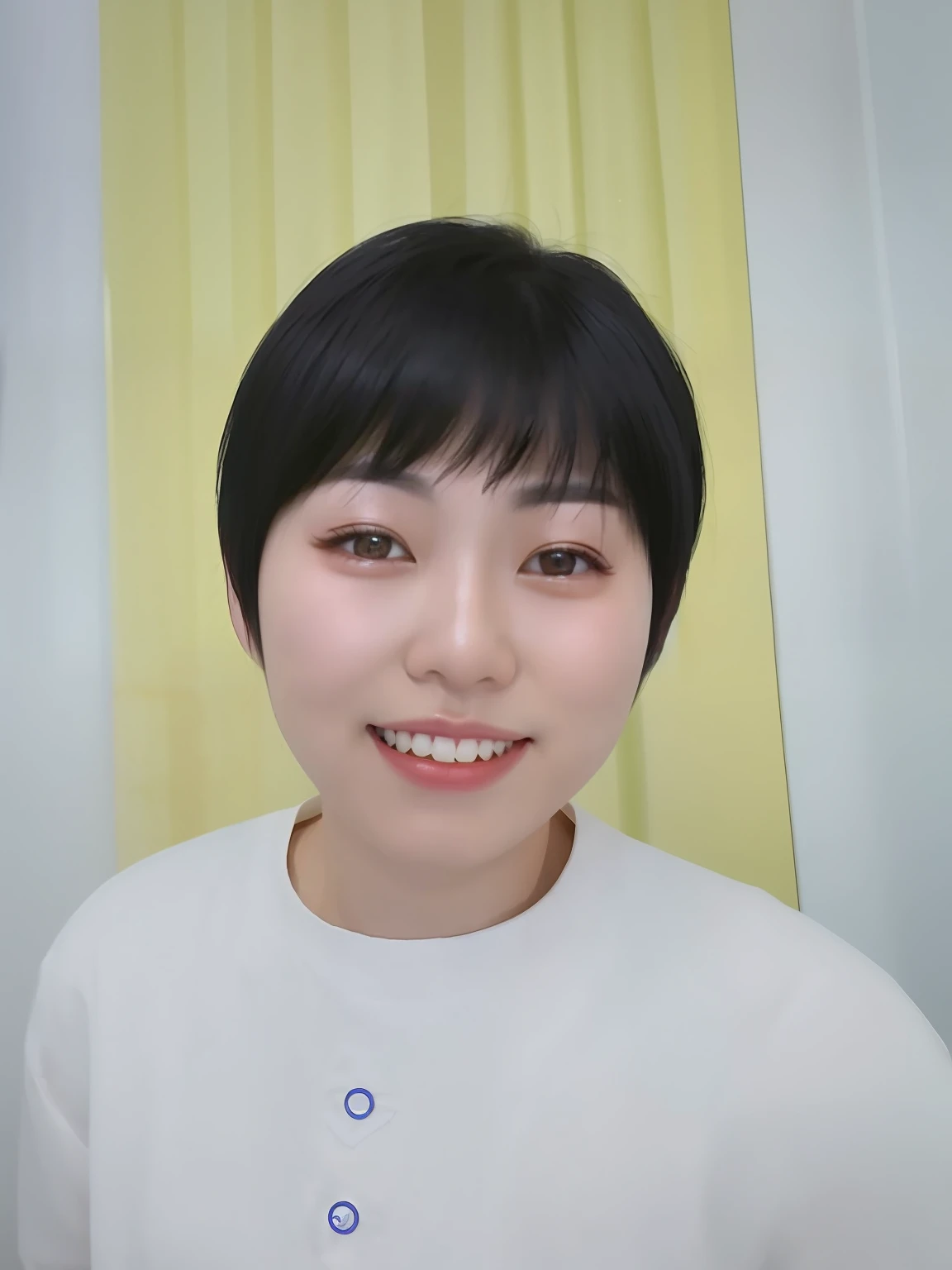 alafed asian woman，Short black hair smiling at the camera, 8k selfie photograph, with short hair, xintong chen, chengyou liu, inspired by Ma Yuanyu, professional profile picture, Zhang Pengzhen, xiaolong wang, yanjun cheng, xiaofan zhang, Wang Qichao, Yun Ling