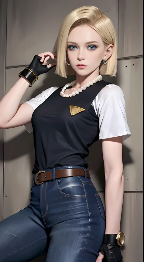 8k, real picture, intricate details, ultra-detailed,(photorealistic),
and18, 1girl, android 18, blonde hair, blue eyes, belt, je...