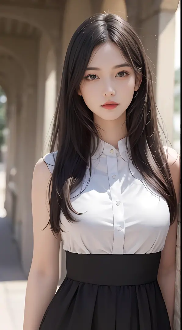 ((Best Quality, 8K, Masterpiece: 1.3)), girl around 20 years old, simple, extremely beautiful and delicate, (light makeup), black hair, sweet smile, delicate and beautiful fair skin, realistic and realistic, delicate and complete facial features, detailed ...