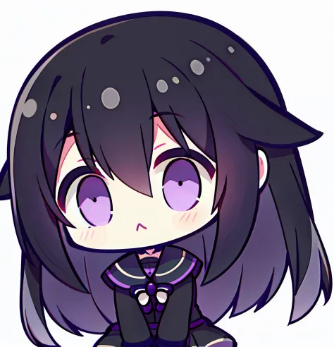cabelos preto e longos，A little girl with purple eyes，Cute loli shape，