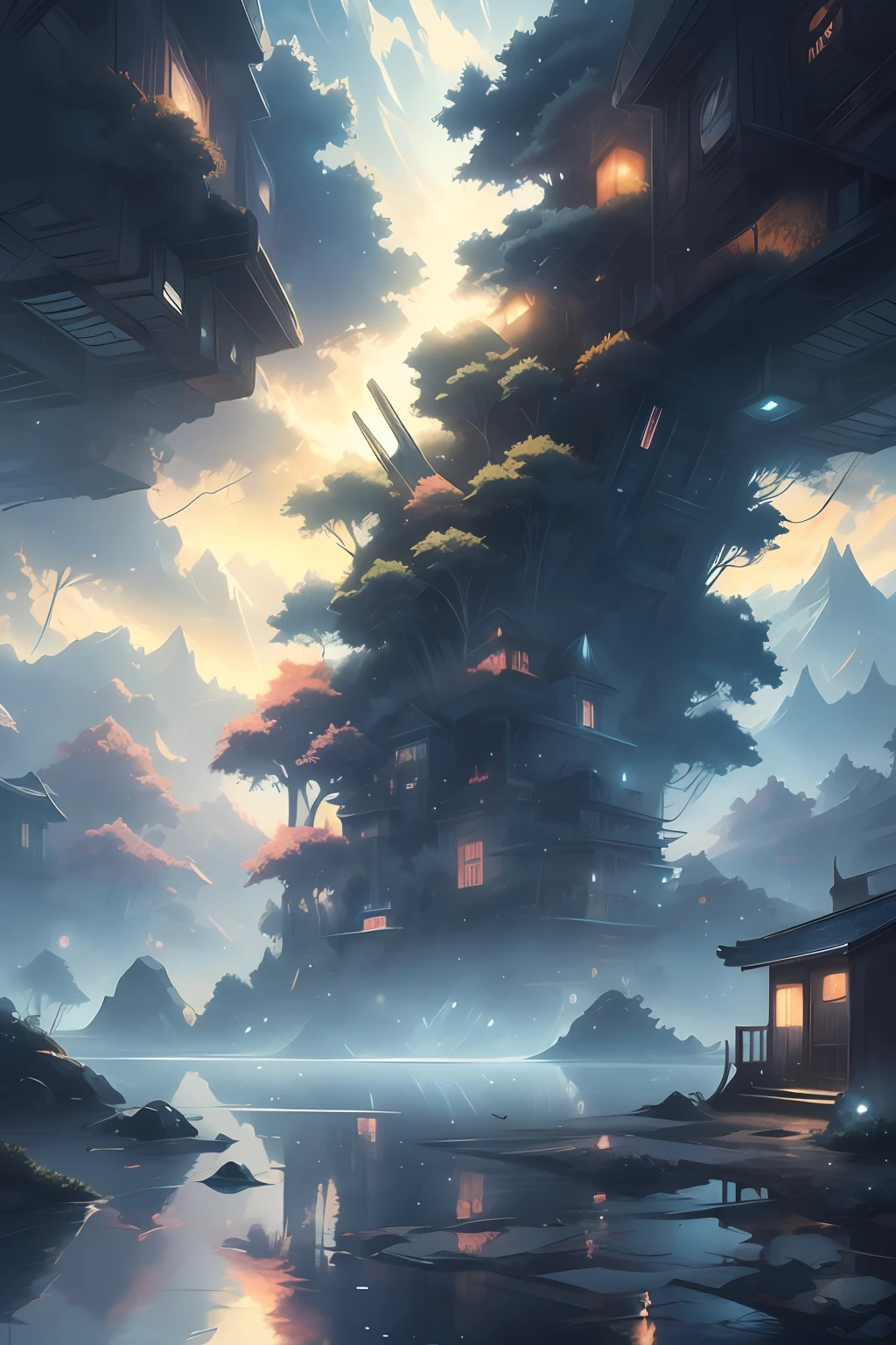 A highly detailed anime illustration，landscape，Vintage，Dreamy，Drawing，trending on artstationh，hyper HD，(((by Quentin de Warren))):1.8，atmosphere，luminosity。