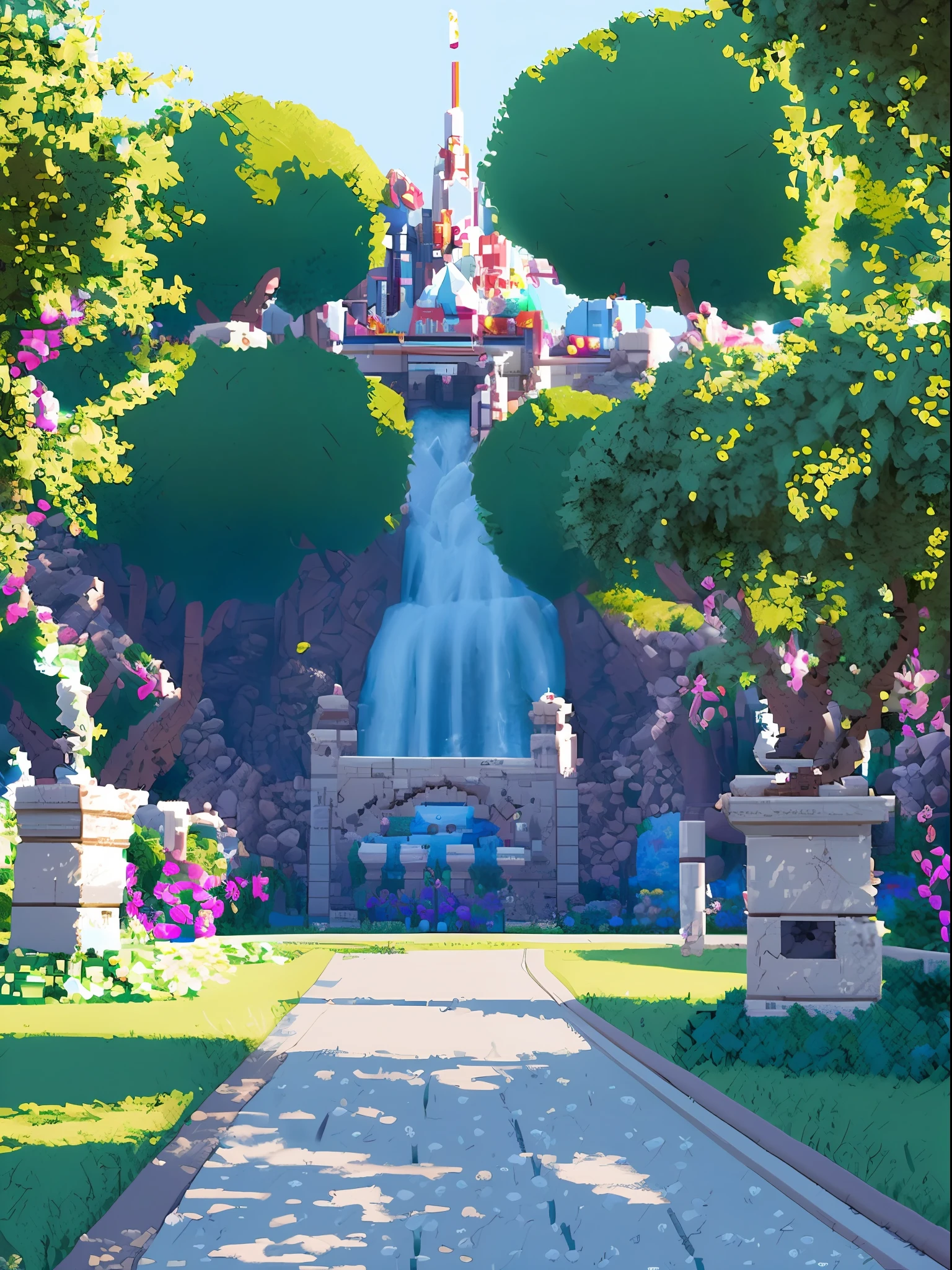 ((impresionante arte de píxeles:1.2), (paisaje de parque ultrarrealista:1.1)), Princesa Peach saludando