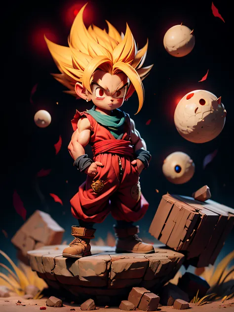 masterpiece, best quality, ultra-detailed, Adult Gohan 1boy, solo, Full body, evil smile, Gold glowing hair, spiked hair, (((red...