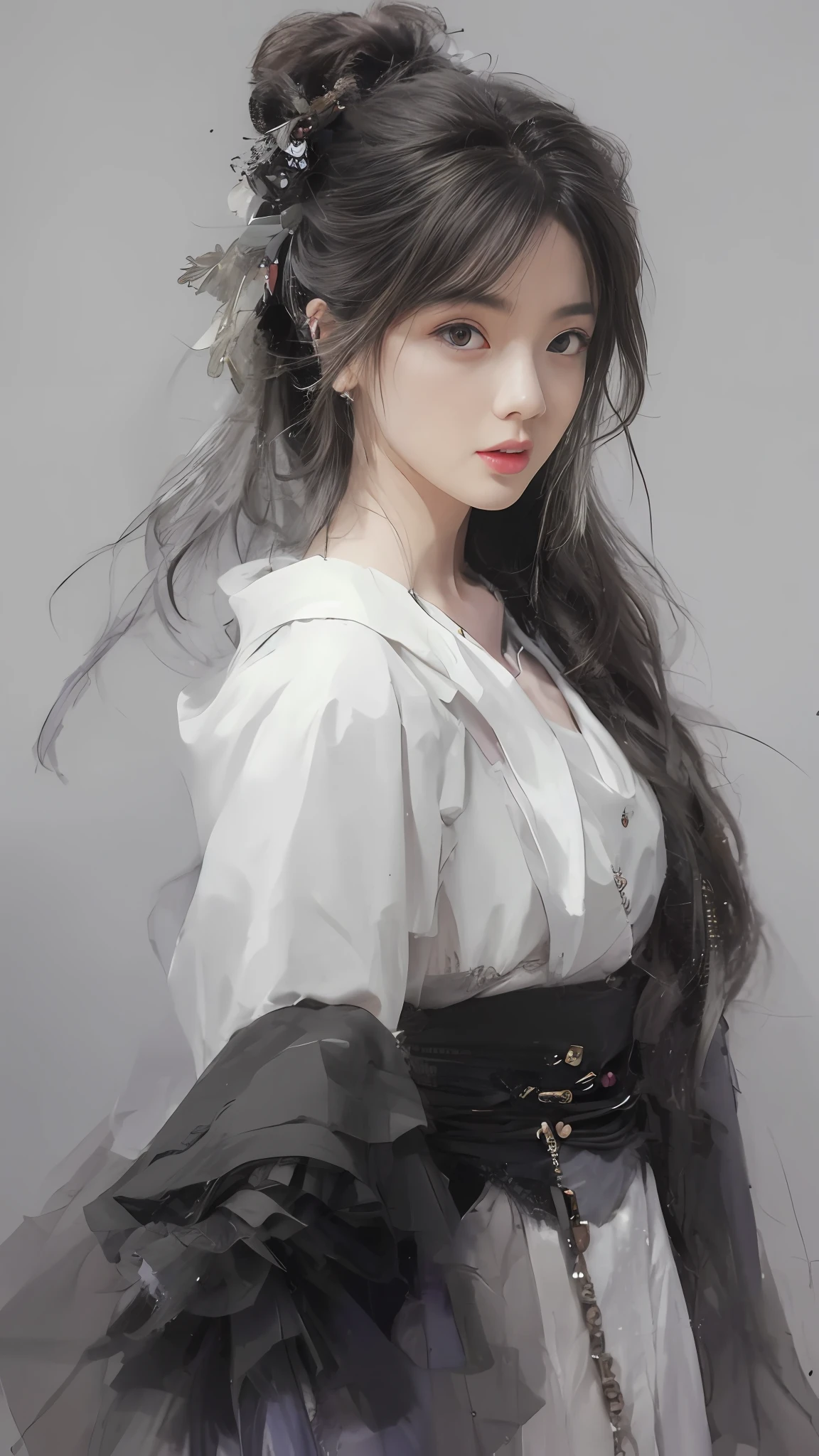 ein Gemälde einer Frau mit langen Haaren, die ein weißes Kleid trägt, schöne Charaktermalerei, guweiz, artwork in the style of guweiz, von Yang J, von Fan Qi, von Zhang Han, von Zeng Jing, von Zhou Wenjing, guweiz masterpiece, von Li Song, Schönes Anime-Porträt, von Ye Xin, von Song Xu