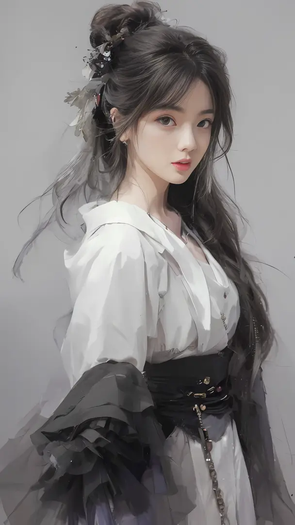 a painting of a woman with long hair wearing a white dress, beautiful character painting, guweiz, artwork in the style of guweiz...