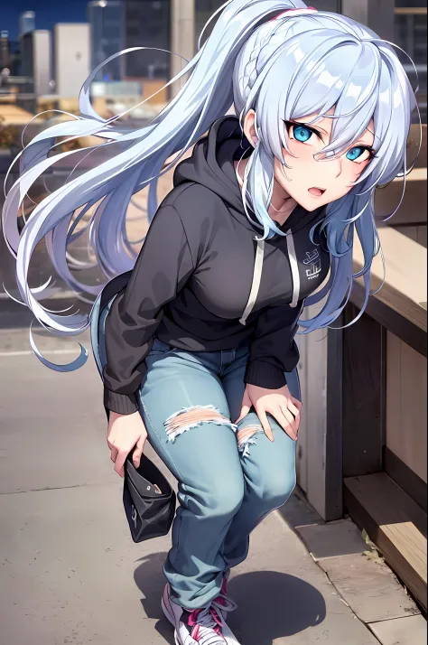 Yukino, Silver hair and  eyes in a black hoodie, anime visual of a cute girl, screenshot from the anime film, & her expression is solemn, ahegao face, in the anime film, in an anime, anime visual of a young woman, she has a cute expressive face, still from...
