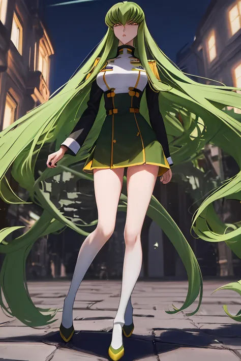 masterpiece, best quality, highly detailed
c.c., code geass,
green hair, very long hair, wavy hair, orange eyes, detailed eyes, ...