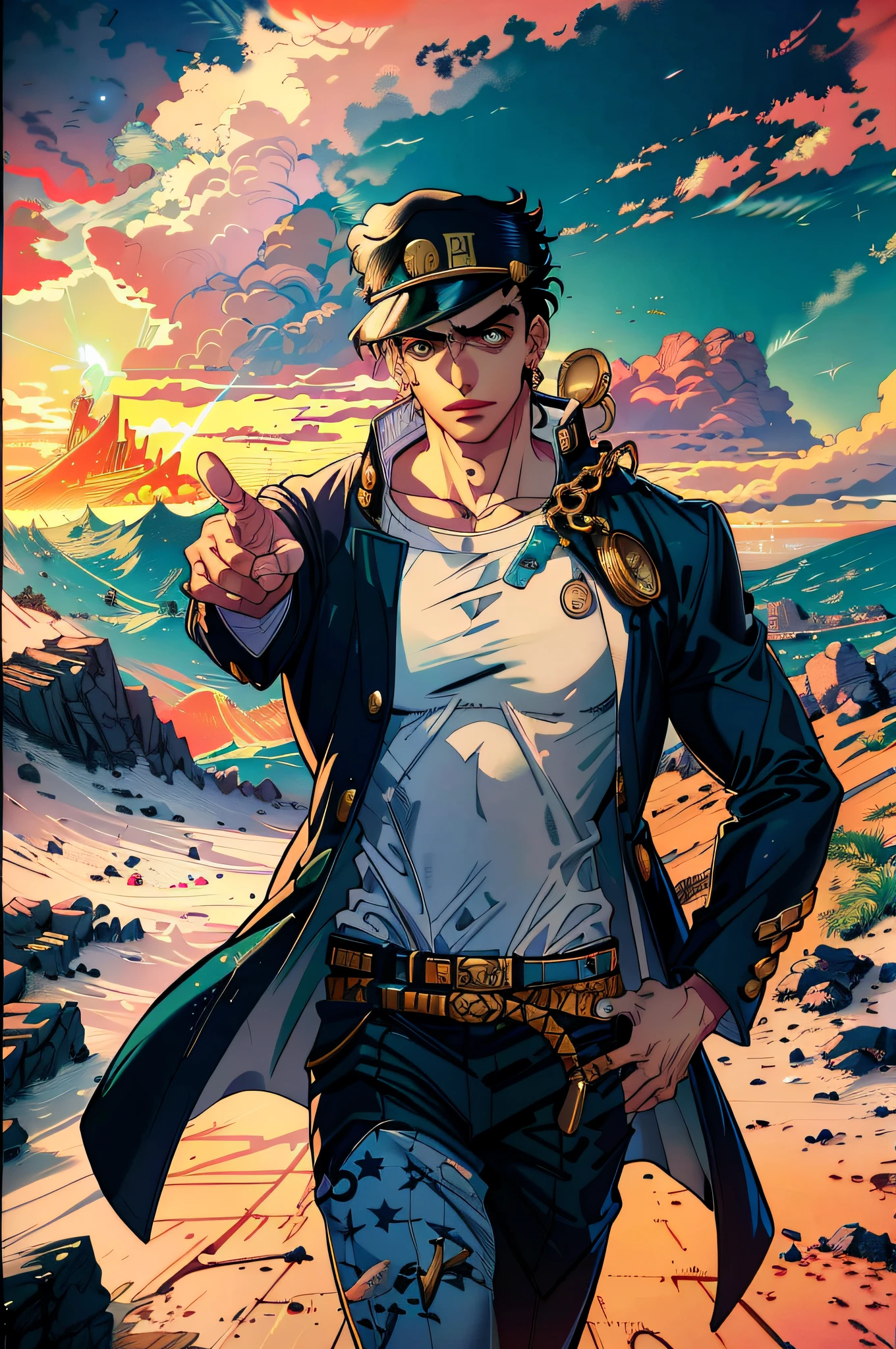 Beach close-up，People in jackets and pants，Jotaro Kujo Yojotaro，offcial ...