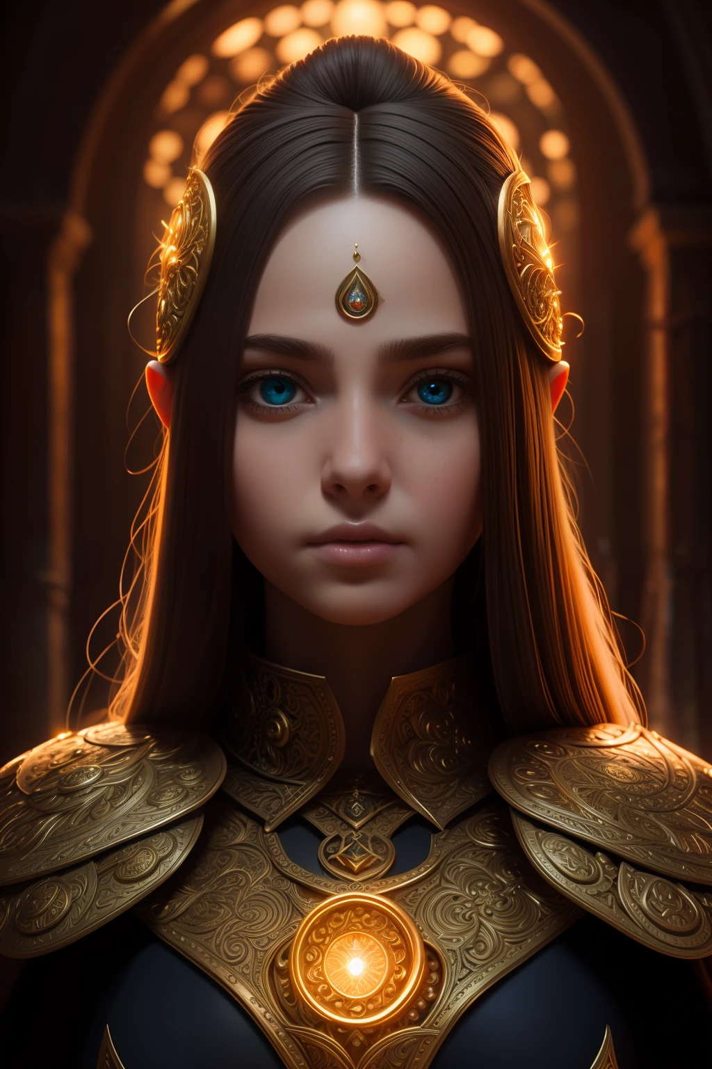 stunning girl, wearing a two piece fantasy outfit, ((huge bust)), long hair, mushroom fantasy world, camera, symmetrical eyes, symmetrical face, photorealistic, photography, path tracing, specular lighting, volumetric face light, path traced hair, visible shadows, intricate, elaborate, fantasy