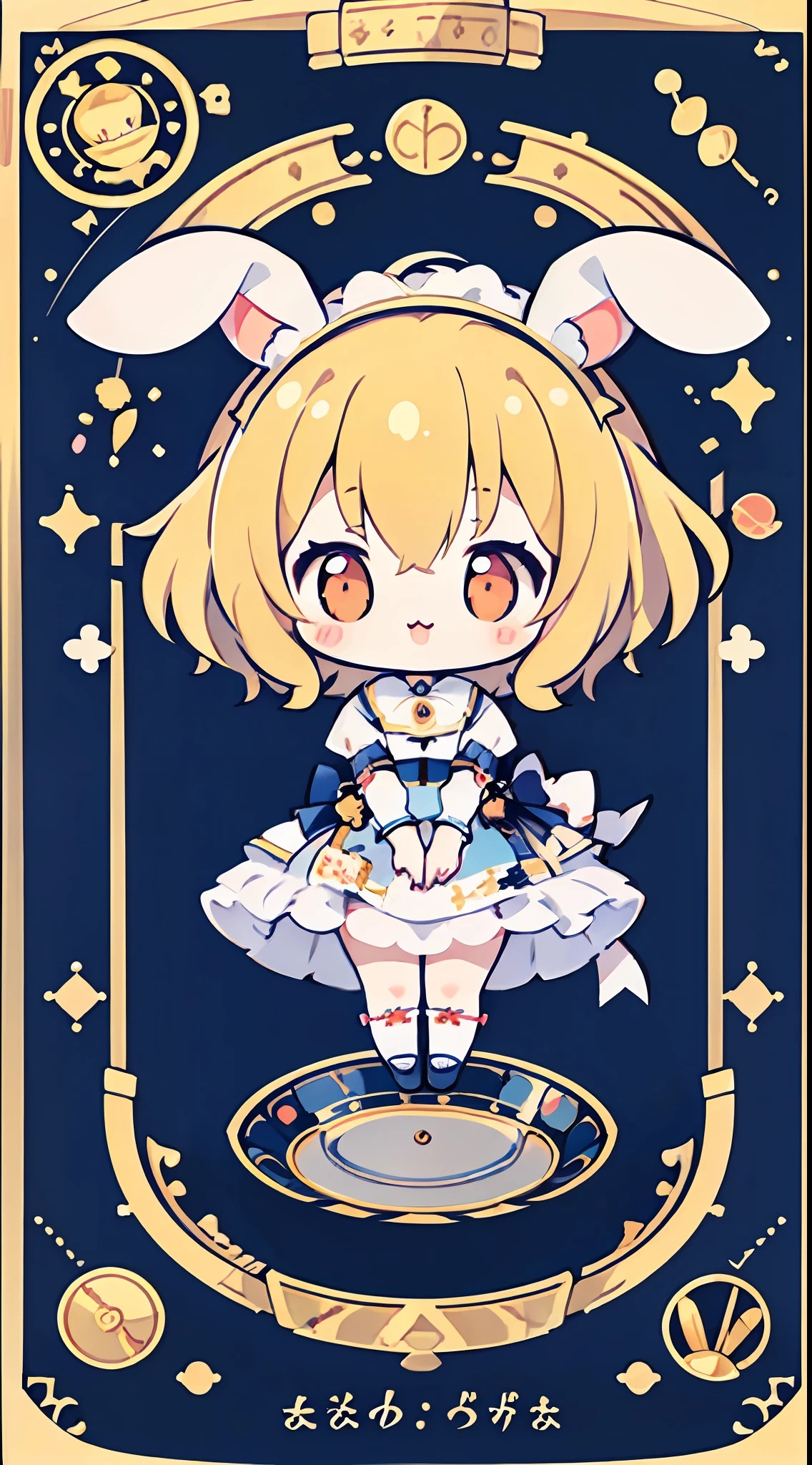 chibi、oreilles de lapin、solo:1.5、Esbian complet du corps、sauter、mignon petit、cartes de tarot