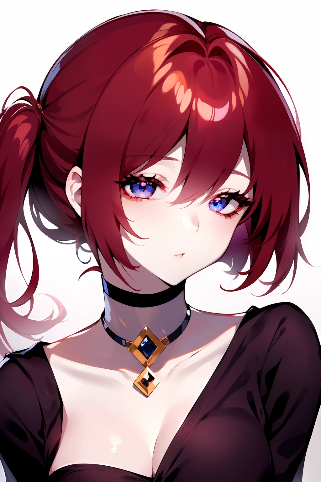 Girl avatar，k hd，4K，face expressionless，style of anime，sideface，white backgrounid，red tinted hair