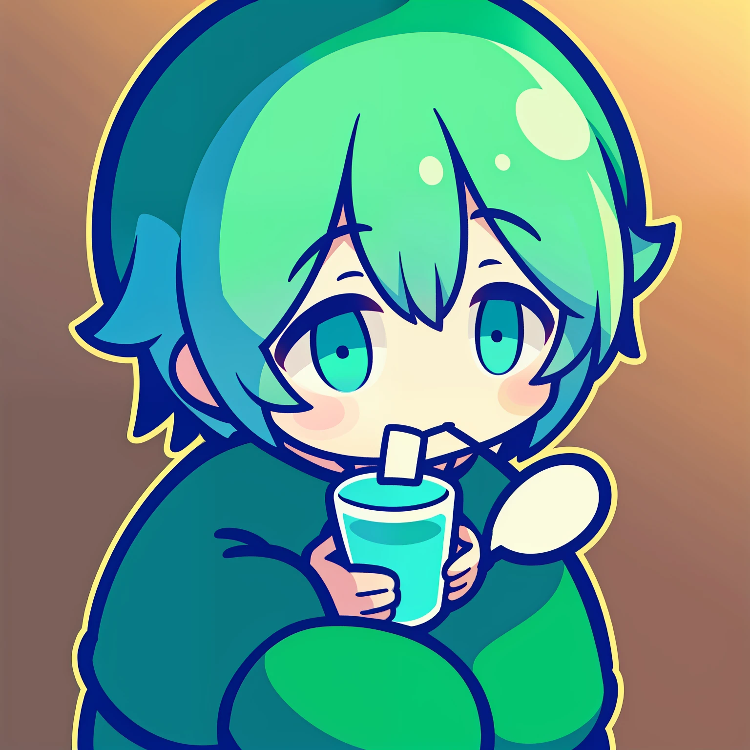 Un garçon boit du lait à la menthe vert