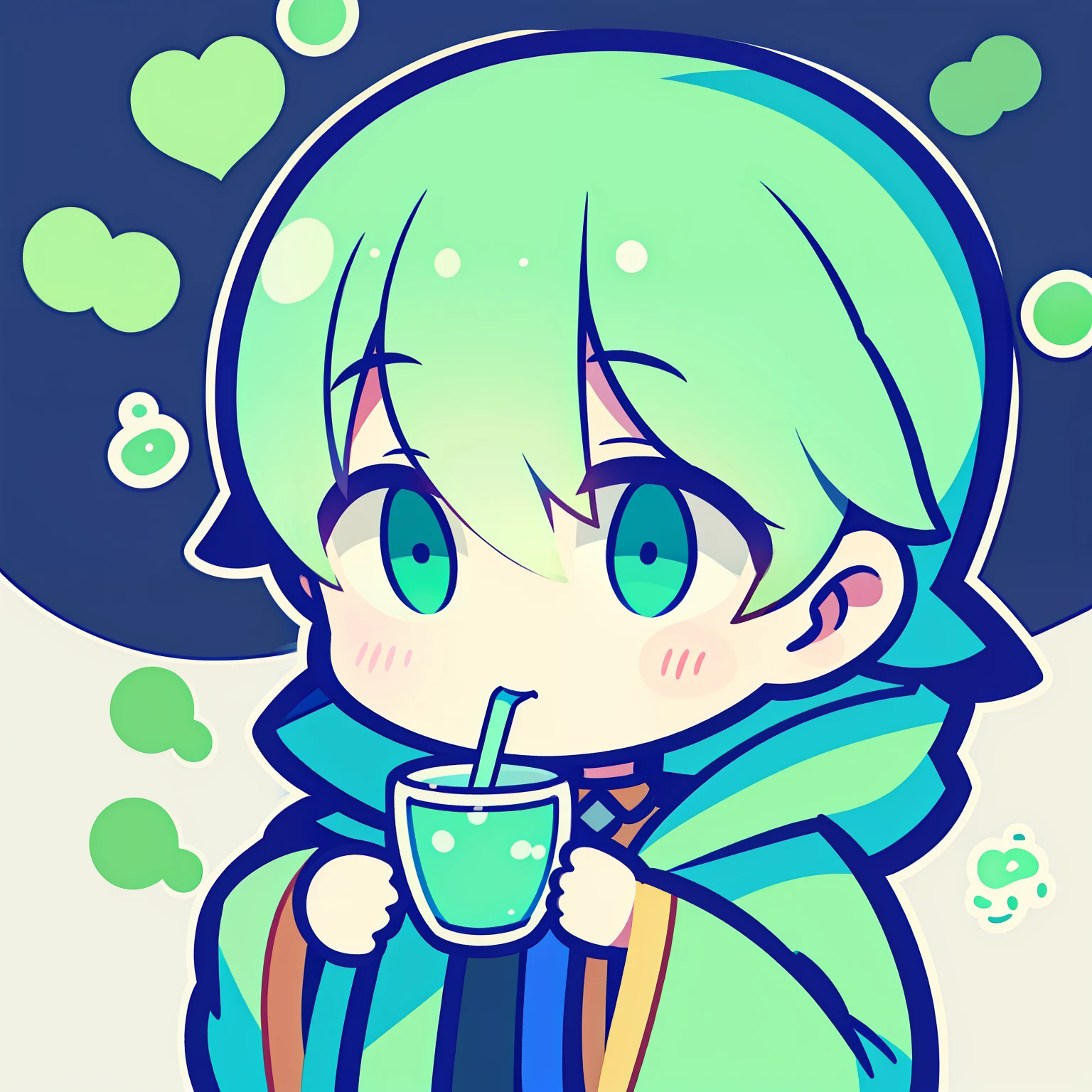 Um menino bebe leite verde de hortelã