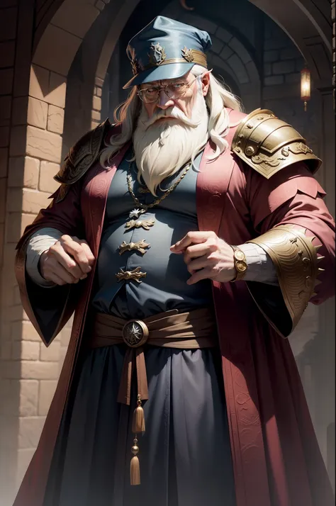 dumbledore，a old man，Big chest，wearing an outfit，Wearing Chinese dragon ...