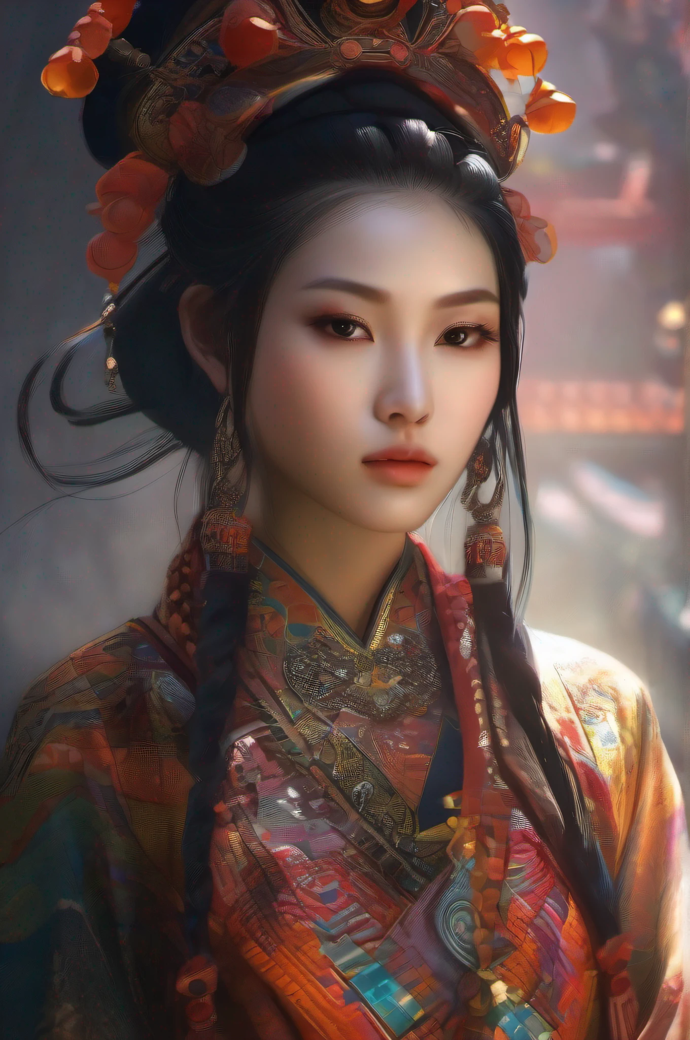 Mysterious Chinese girl，Wearing ethnic minority clothing，Close-up of ...