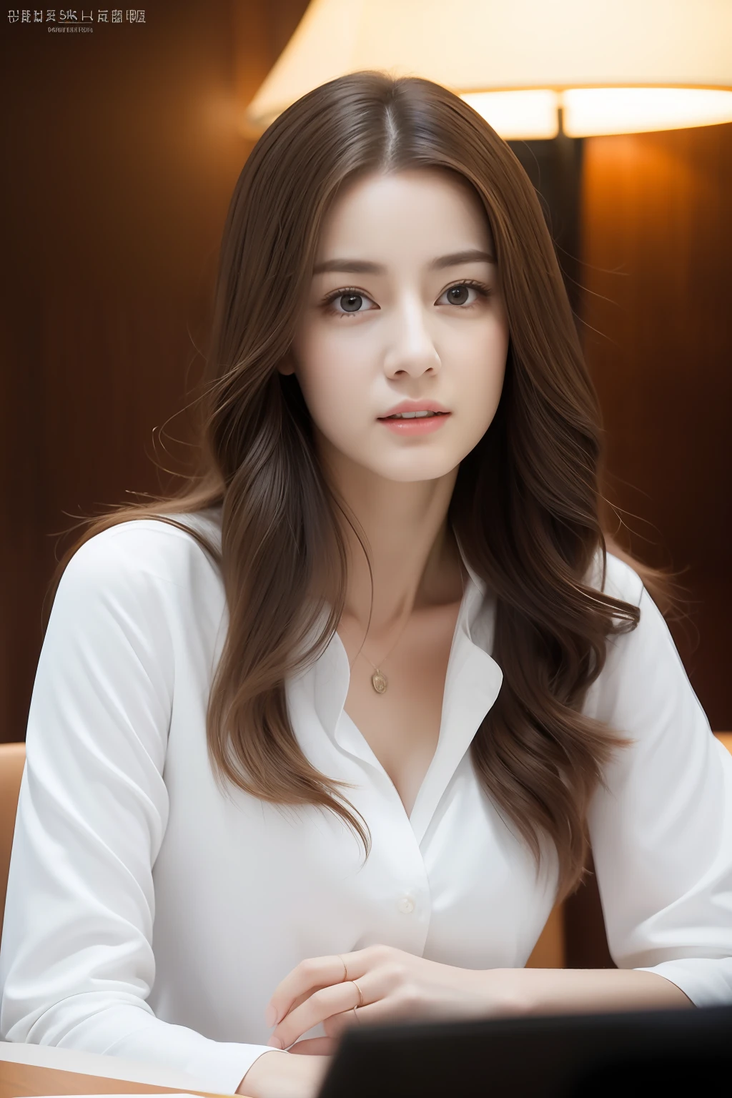 - [ ] photorealistic:1.37, masterpiece, best quality, raw photo, absurdres, uhd, 1girl, wavy hair, brown hair, seductive , looking at viewer, in the large meeting room of the office in the high tower office building in  Tokyo ,Tokyo tower,intricate detail, detailed background, detailed skin, pore, highres, hdr , presentation to ten men , beautiful model, soft light to the face,JP_MODELS,white shirts uniform , midium breasts, a 30 yo woman