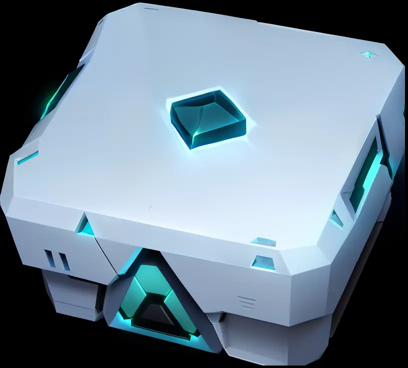 Close-up of a white box，There is a green diamond on it, loot box, cryo engine, the tesseract, modular item, game icon asset, arte renderizada, borg cube, Hypercube, octagon render 8k, no gradien, server, game assets, iridescent cybernetic processor, artist...