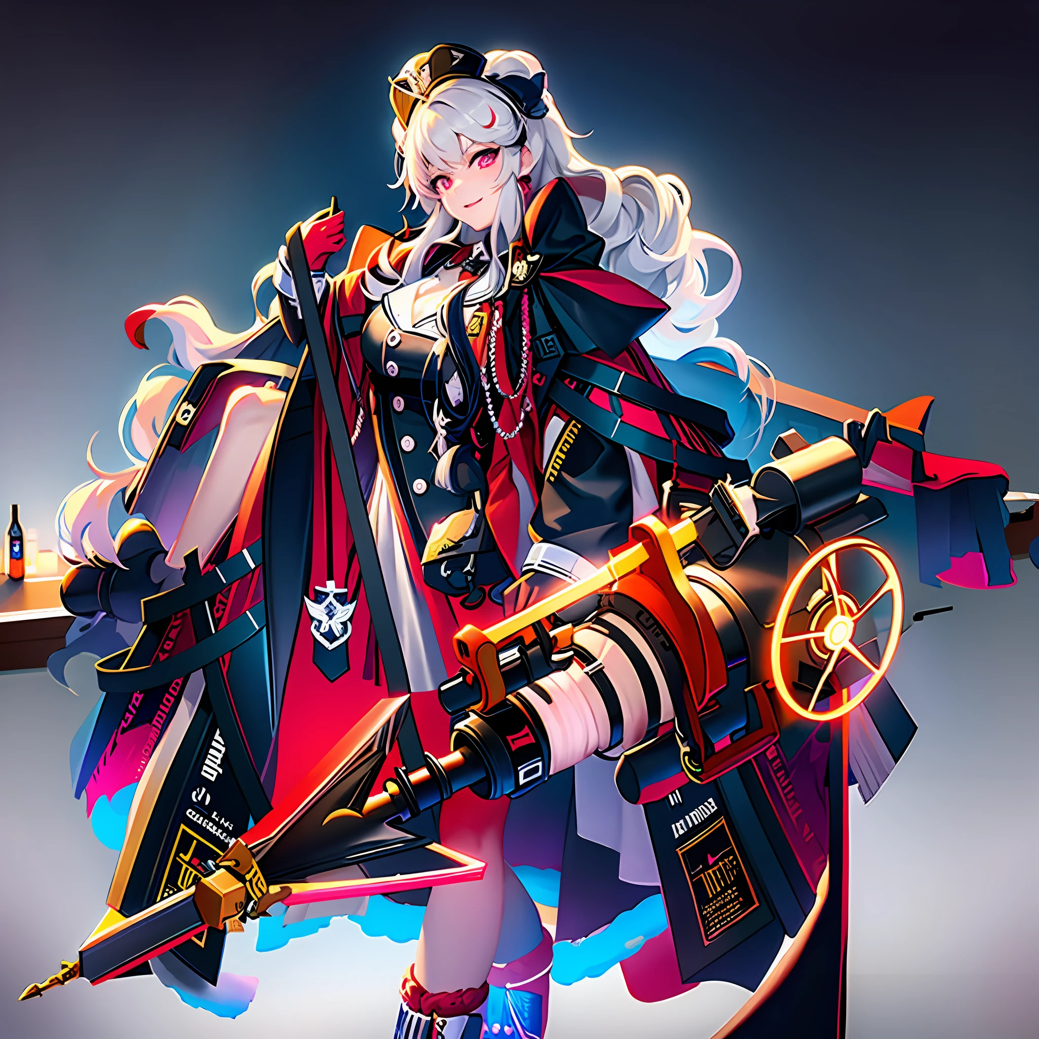 Anime characters with a sword and a big sword in a dark room, A scene from the《azur lane》videogame, azur lane style, from girls frontline, Kushatt Krenz Key Art Women, 《azur lane》role, Fine details. Girl Front, From Arknights, Kantai collection style, Girls Frontline CG, girls frontline style, girls frontline universe
