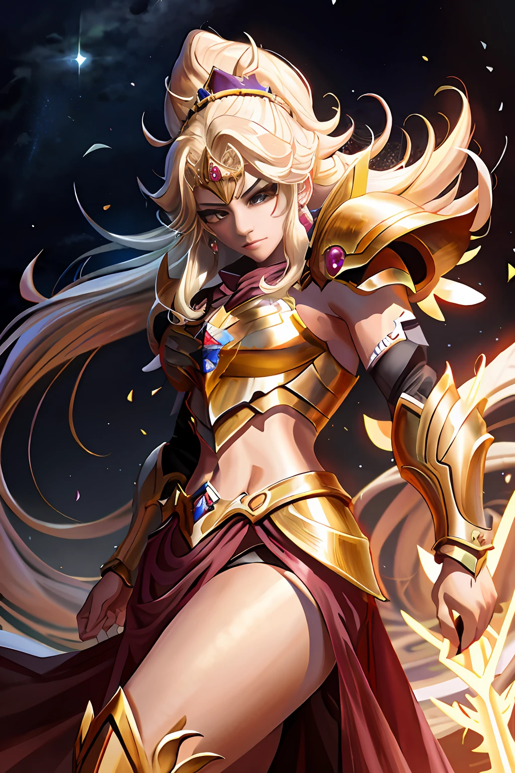 Arafad image of a woman dressed in gold and holding a sword, Portrait Chevaliers du Zodiaque Fille, knights of zodiac girl, Extremely detailed Artgerm, gorgeous goddess of leo, Artgerm JSC, Kushatt Krenz Key Art Women, IG model | Art germ, Artistic germ style, ! Dream art germ, artgerm and rossdraws