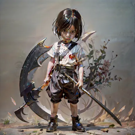 Armed with a large scythe, Guviz-style artwork, childrens art in artstation, lovely digital painting, holding a scythe, Guweiz o...