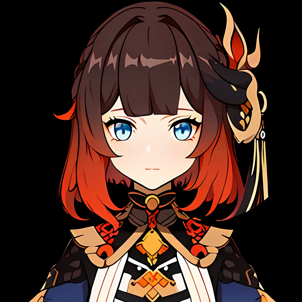 GenshinAvatar, (a girl with dark hair and red and blue eyes:1.4), highly_detailed, illustration, portrait, (((masterpiece))),(((bestquality))), (black_background:1.4), simple_background,