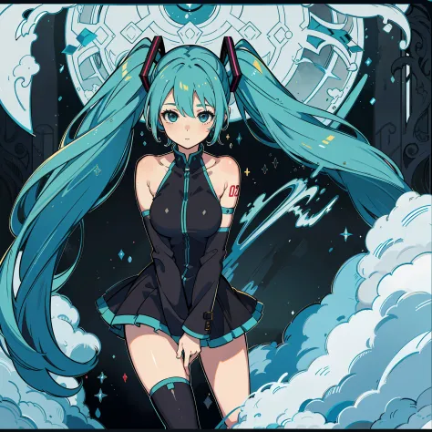 best qualtiy，tmasterpiece，超高分辨率，（realisticlying：1.4），RAW photogr，1girll，Big breasts Hatsune Miku，bshoulders，in the darkness nigth，deep shading，low tune，cold light