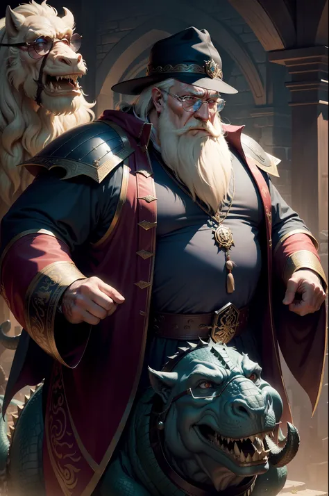 dumbledore，a old man，Big chest，wearing an outfit，Wearing Chinese dragon ...