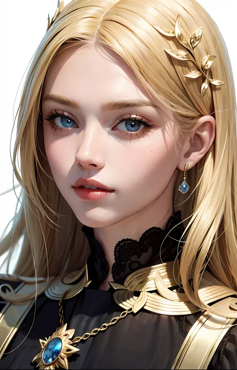 European Princess Blonde Hated Face Portrait Only Super Detailed Hyper Realistic and Super Sexy Jewelry Bright Eyes