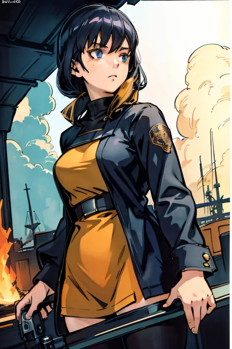 Close up portrait of woman in yellow shirt holding gun, By Shinkai Makoto ( Apex Legends ), Cassandra Kane, Satin Cassandra Cain...