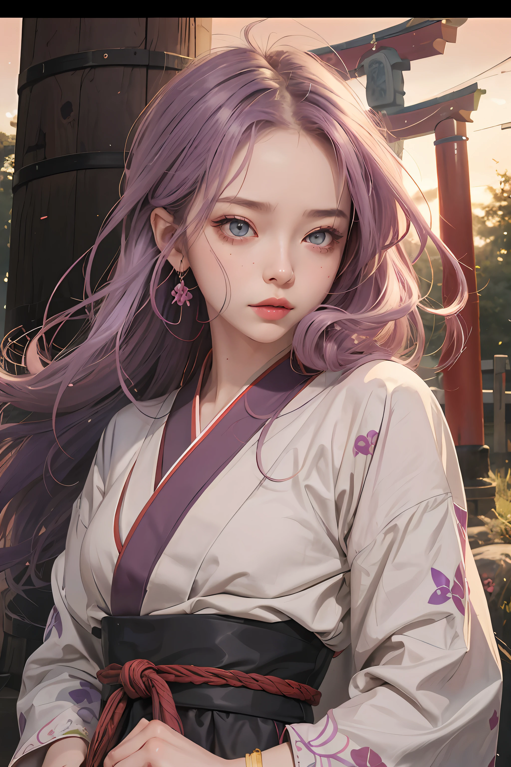 A close up of a woman with long purple hair wearing a kimono - SeaArt AI