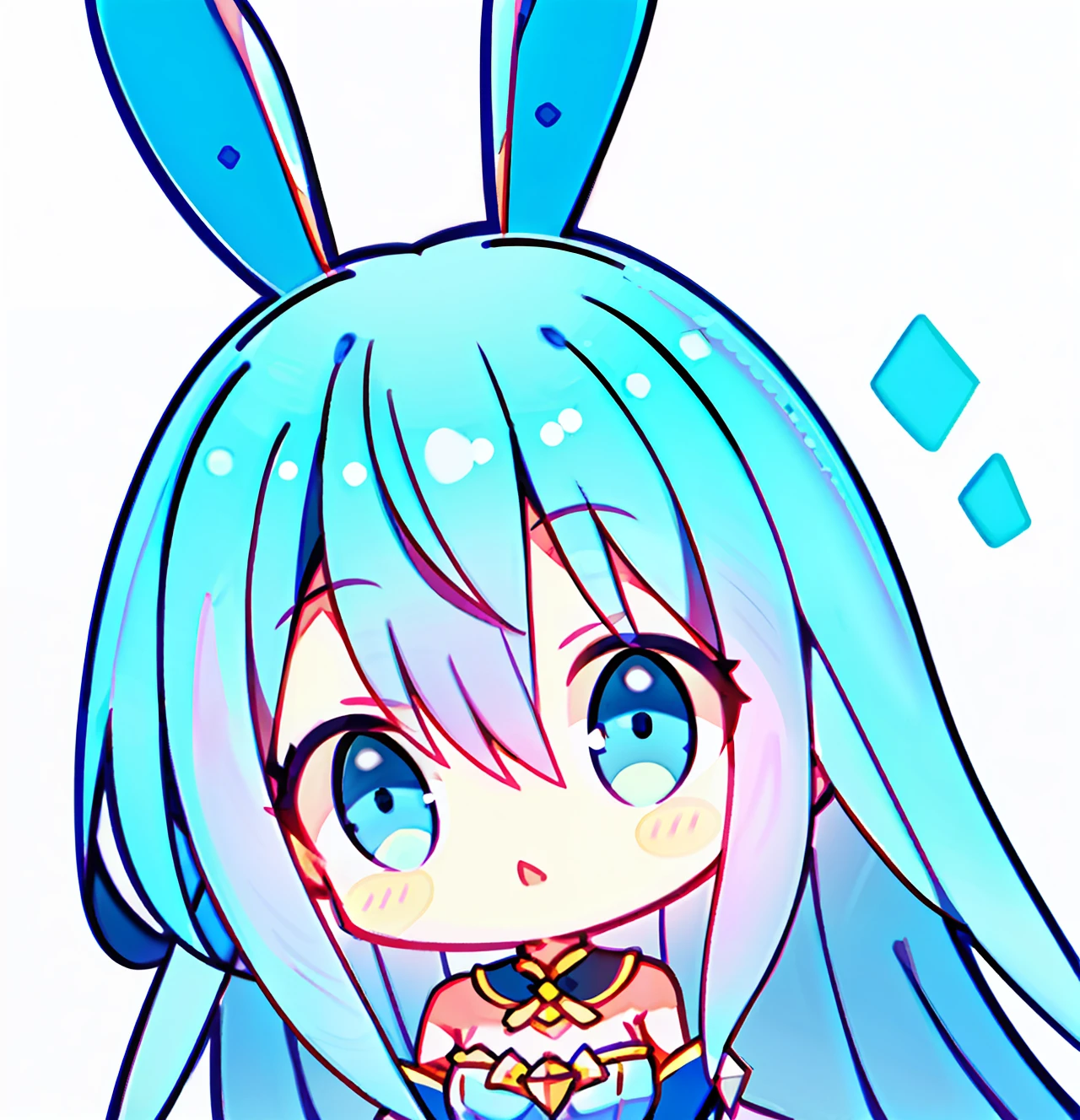 Long blue hair，Girl with rabbit ears，It's kind of cute。