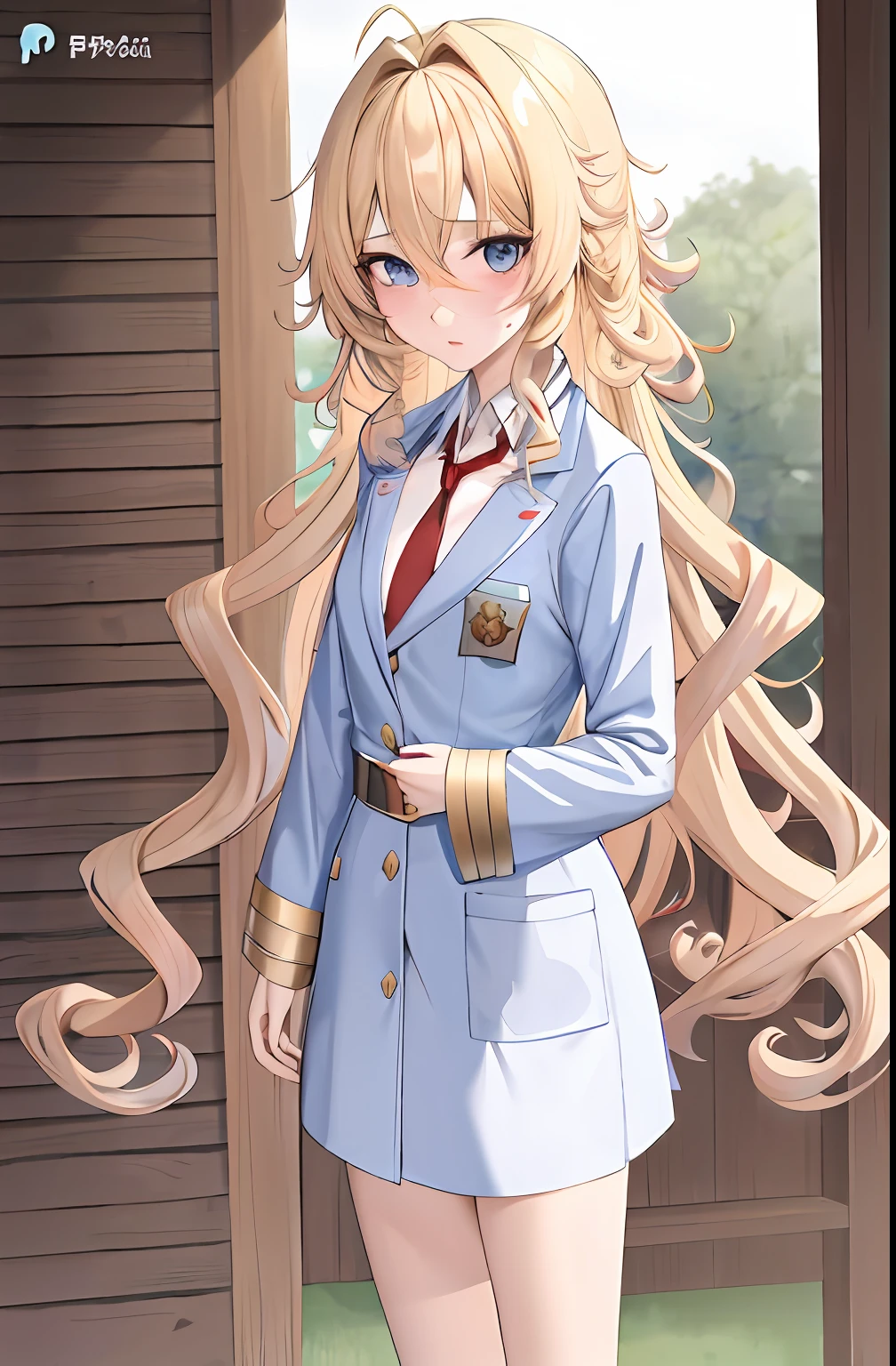 anime girl with long blonde hair wearing a blue suit and red tie, anya from spy x family, marin kitagawa fanart, cushart krenz key art feminine, blonde anime girl with long hair, inspired by Li Chevalier, official character art, female protagonist 👀 :8, official art, anime girl with long hair, with a lab coat, junko enoshima