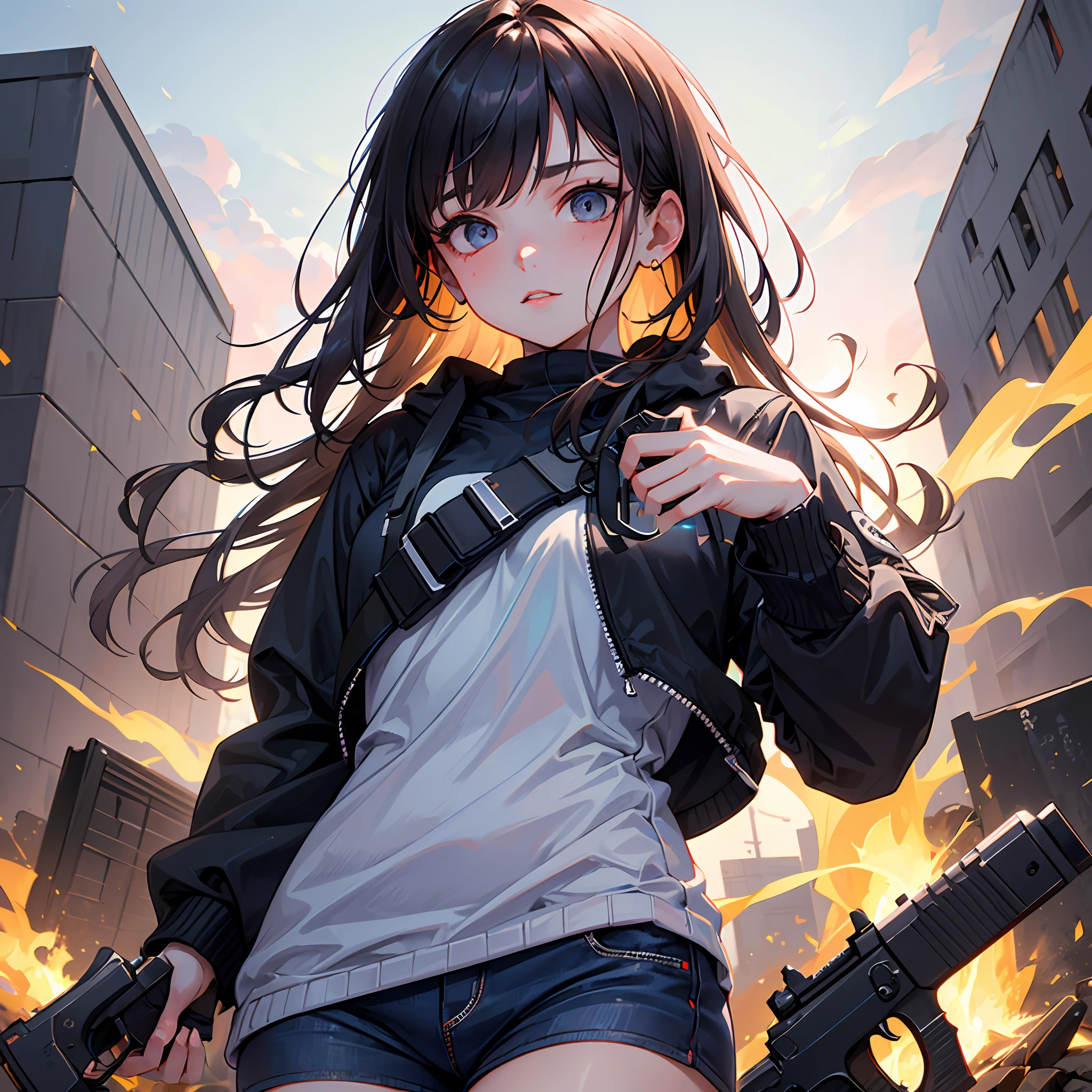 (1girl:1.3), holding a gun, pistol, glock17, Hold the Glock17 ...