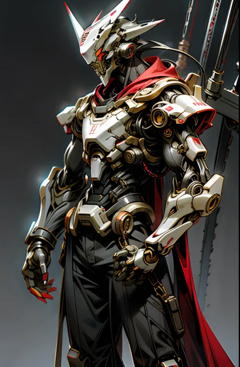 dark_fantasy,cyberpunk,(chain saw,chain saw man,red:1.1),1man,mechanical marvel,robotic presence,cybernetic guardian,