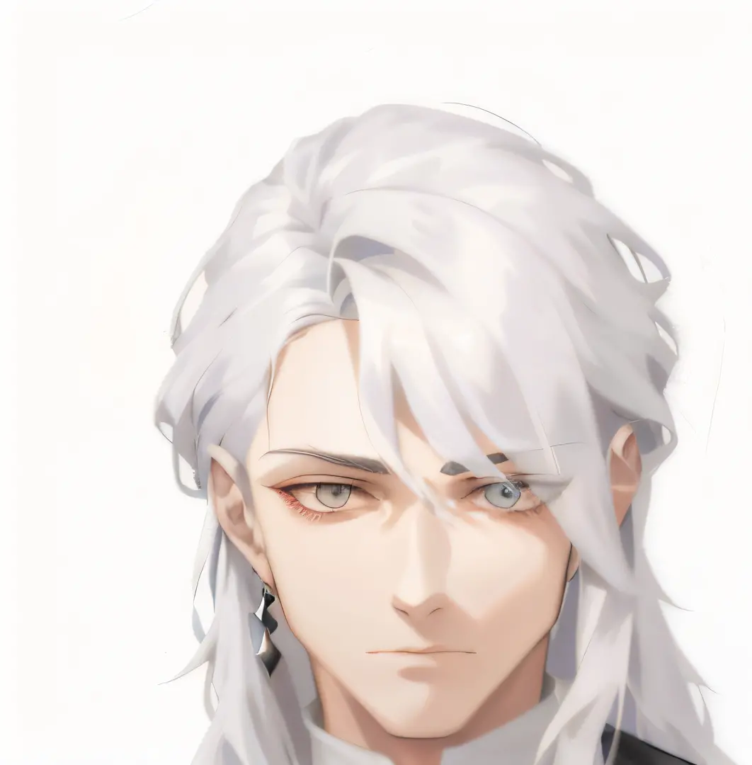 Style image of a man with white hair and black jacket, he has dark grey hairs, white haired Cangcang, Delicate androgynous prince, Beautiful androgynous prince, cloud-like white hair, White-haired god, dwarf with white hair, White hairs, relaxed dwarf with...