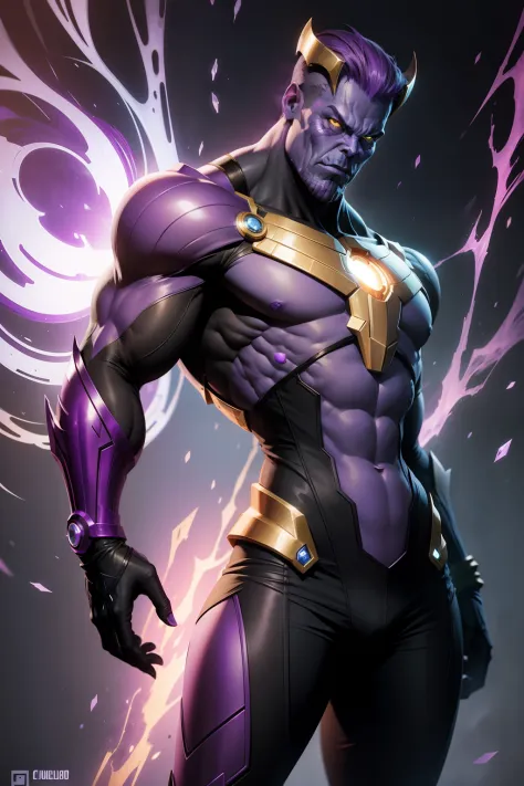 Thanos Cell Fusion Detailed, fundo tema. crie um personagem fundido