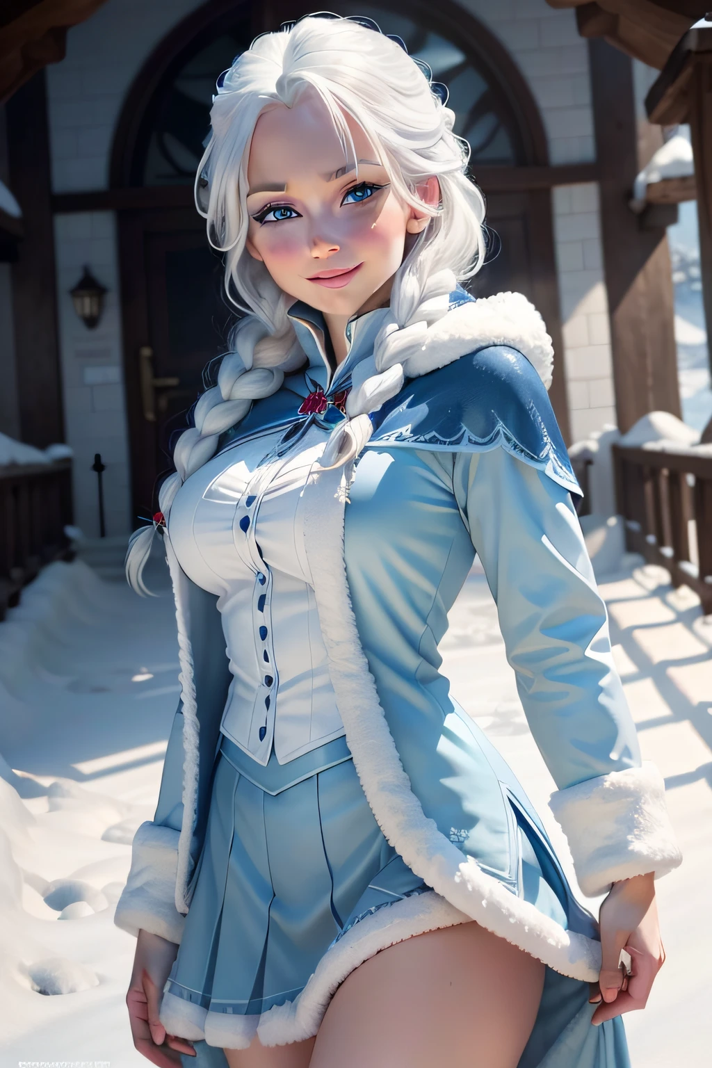 Personnage Elsa du film La Reine des neiges de Disney, adulte, yeux bleus,  cheveux blancs comme ceux du personnage, Concentrez-vous sur les détails du  visage du personnage - SeaArt AI