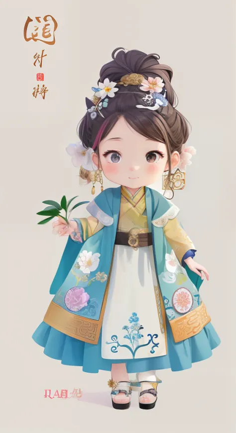 A cartoon girl in a white dress holds a flower, Palace ， A girl in Hanfu, China Princess, Beautiful character painting, Chinese girl, Princesa chinesa antiga, A beautiful artwork illustration, Inspired by Zou Yigui, inspired by Park Hua, Chinese costume, a...
