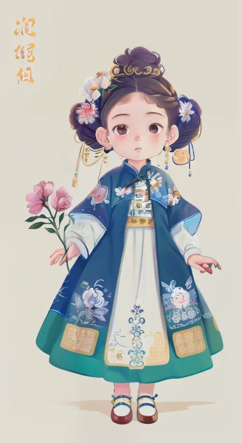 A cartoon girl in a white dress holds a flower, Palace ， A girl in Hanfu, China Princess, Beautiful character painting, Chinese girl, Princesa chinesa antiga, A beautiful artwork illustration, Inspired by Zou Yigui, inspired by Park Hua, Chinese costume, a...