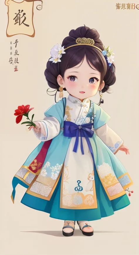 A cartoon girl in a white dress holds a flower, Palace ， A girl in Hanfu, China Princess, Beautiful character painting, Chinese ...