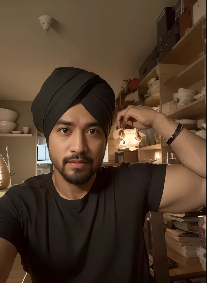 "Keep the same face and turban on an 8k profile photo with an avatar-style background."