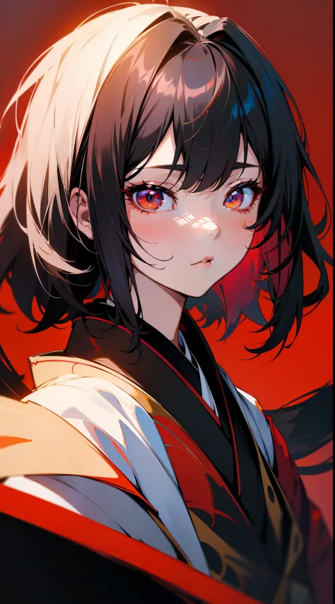 Anime girl with black hairstyle and red background, Guviz, Guviz-style artwork, a beautiful anime portrait, Stunning anime face portrait, detailed portrait of an anime girl, Beautiful character painting, Portrait of an anime girl, Beautiful anime woman, Be...