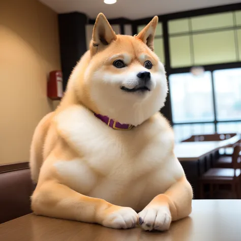 a professional photo of [(((buff swoledoge))):buff swoledoge:8], grinning, dog body, eating a large burger in a restaurant, cine...