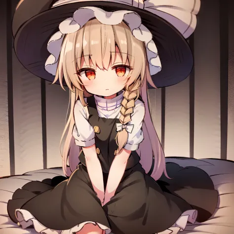 Anime girl in witch hat sitting on bed, kirisame marisa, marisa kirisame, kirisame marisa from touhou, touhou character, from to...