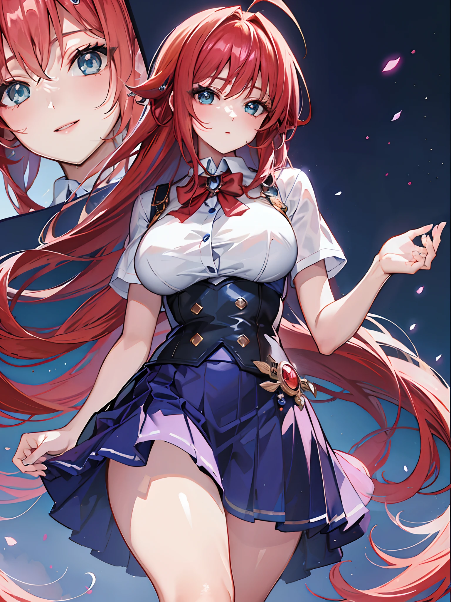 Chica anime con cabello rojo y ojos azules en una falda corta, rias gremory, Marin Kitagawa Fanart, Tendencias en ArtStation Pixiv, Arte Zerochan, kantai collection style, (Chica anime), Anime Moe Artstyle, seductora chica de anime, Chica anime con pelo largo, Ella tiene el pelo rojo, Del videojuego Azure Lane