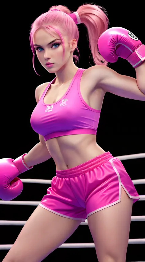 Mature female boxer、Ponytail with black hair、Brown-skinned