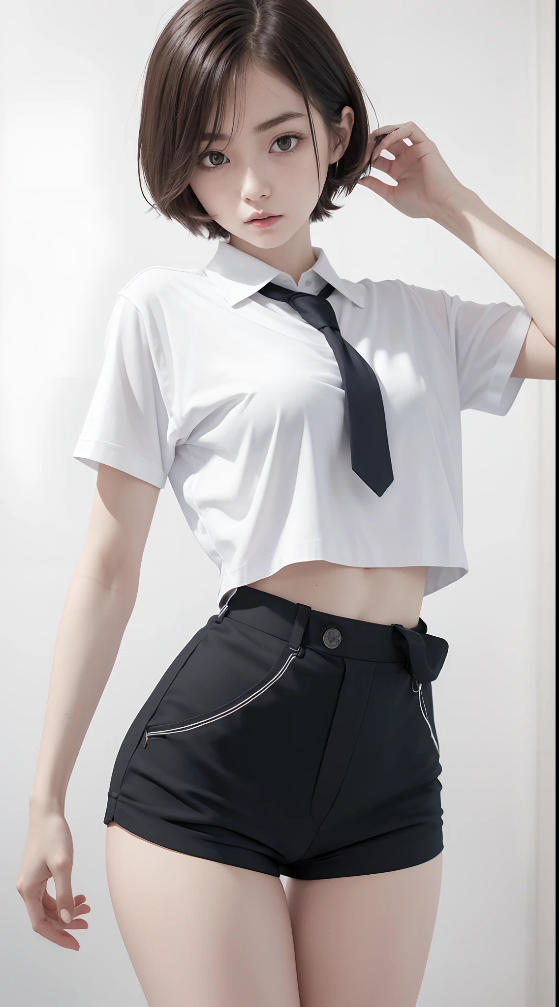 Araffe asian woman in a white shirt and black tie posing - SeaArt AI