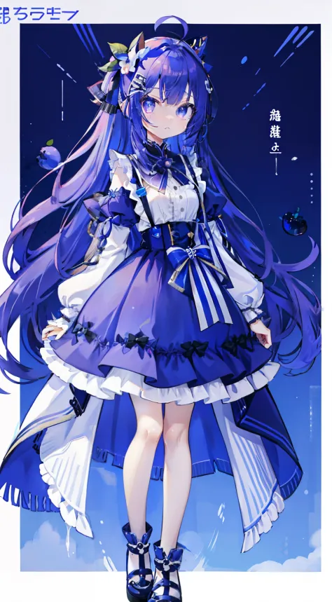 Standing Picture、full bodyesbian、to stand、Twin-tailed、Blueberry colored hair、​masterpiece、Masterpiece、Blueberry hair ornament、Bl...
