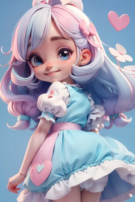 Loli Alice Wonderland, roupa colorida, menina meiga, olhos delicados, cabelo e roupa multicolorido, sorriso delicado, fundo simples e branco